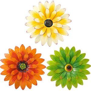 3 Pcs Metal Flower Wall Art 3D Metal Daisy Flower Wall Decor Multiple Layer